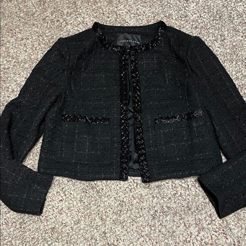 Endless rose beaded accent knit Tweed cropped blazer Jacket- nwt